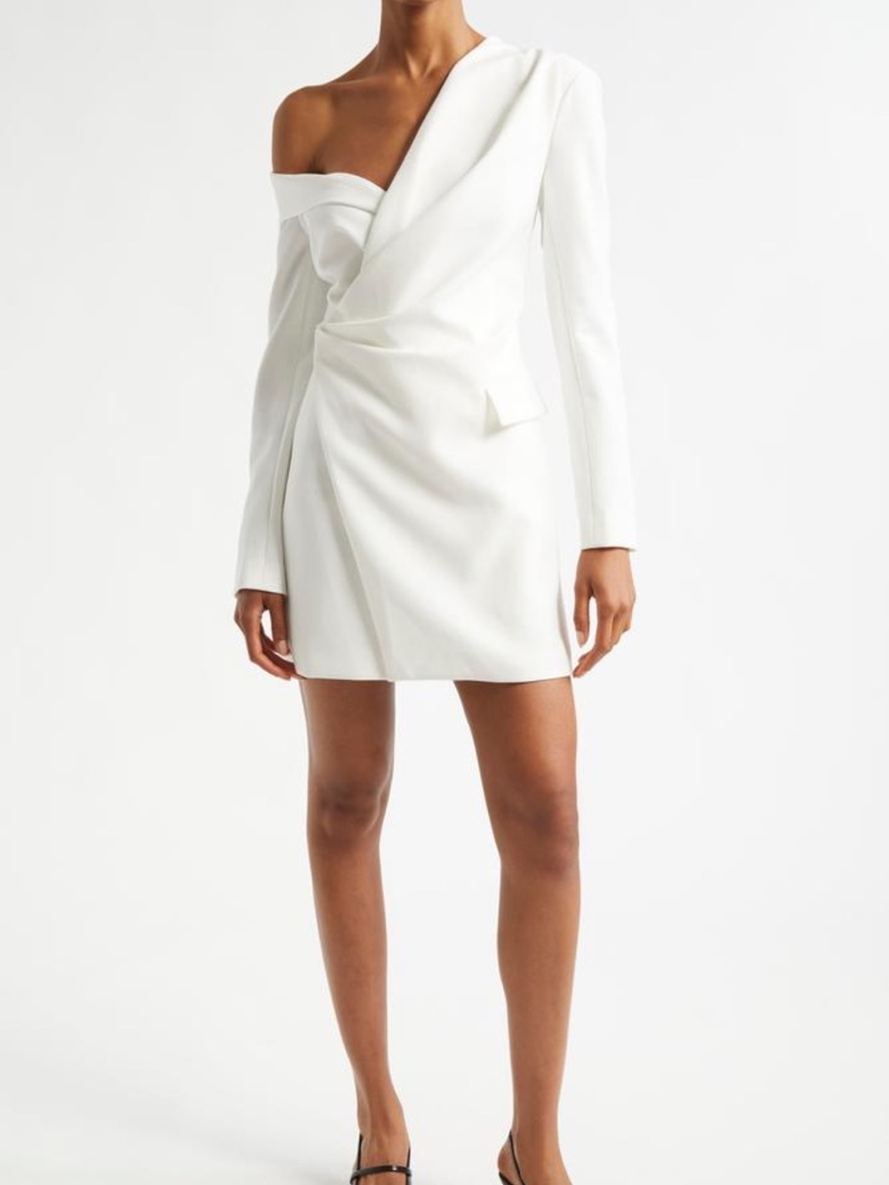 A.L.C. White Draped V-Neck Long Sleeve Mini Dress